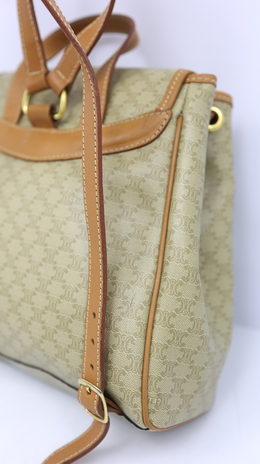 Rare Auth CELINE Vintage Beige Macadam Canvas Backpack – Monogram Rucksack Purse