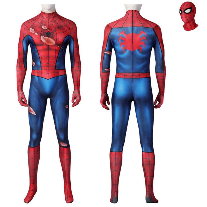 Cool PS5 Damaged Spiderman Jumpsuit Cosplay Spider-Man Bodysuit Suit Halloween
