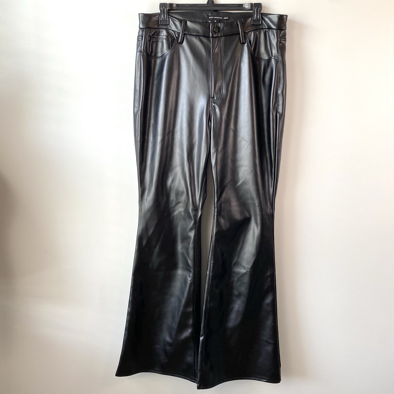 Good American Good Legs Flare Faux Leather Pants Black 15