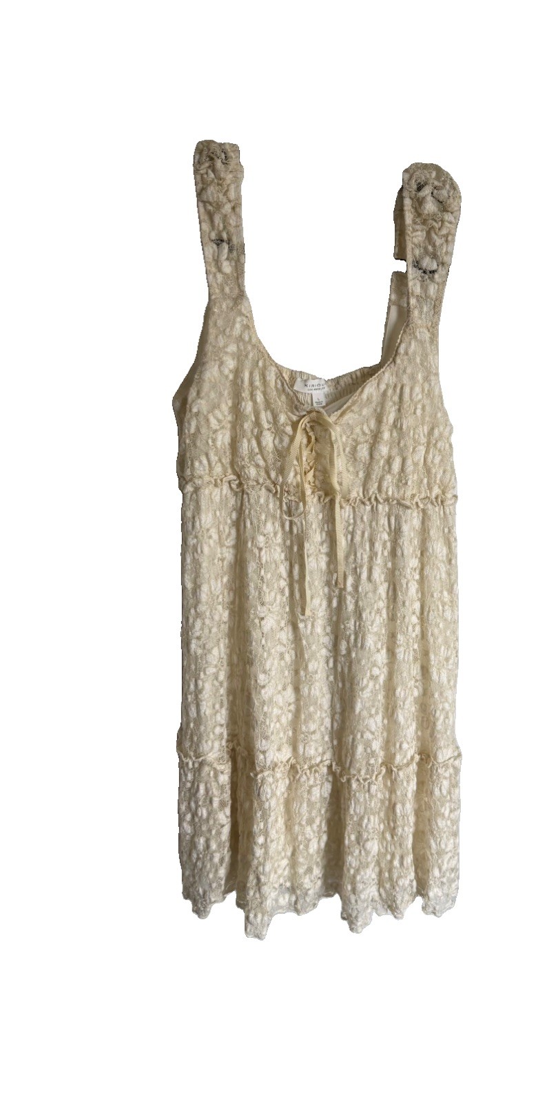 Kirious Los Angeles Cream Floral Lace Tiered Babydoll Mini Dress L Smocked Back