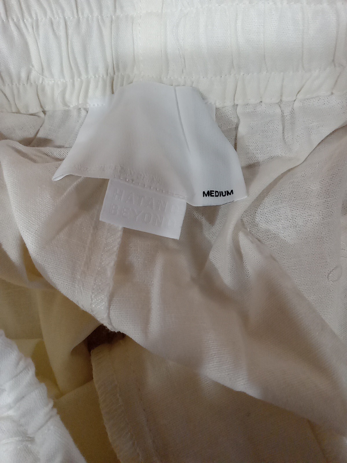 Hat And Beyond Linen Cotton Elastic Waist Drawstring Pants Ivory Size Medium
