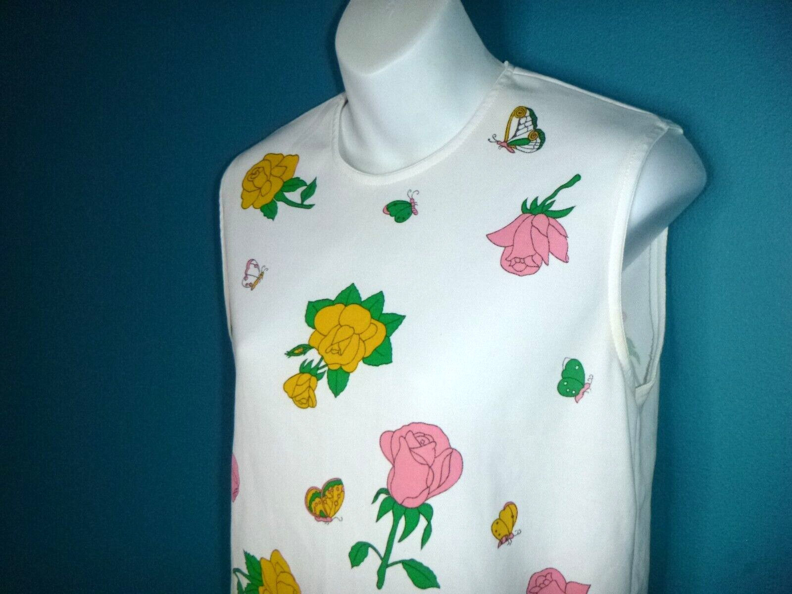 Vtg 60s 70s MOD Poly Knit Novelty Shirt Roses & Butterflies Sz M