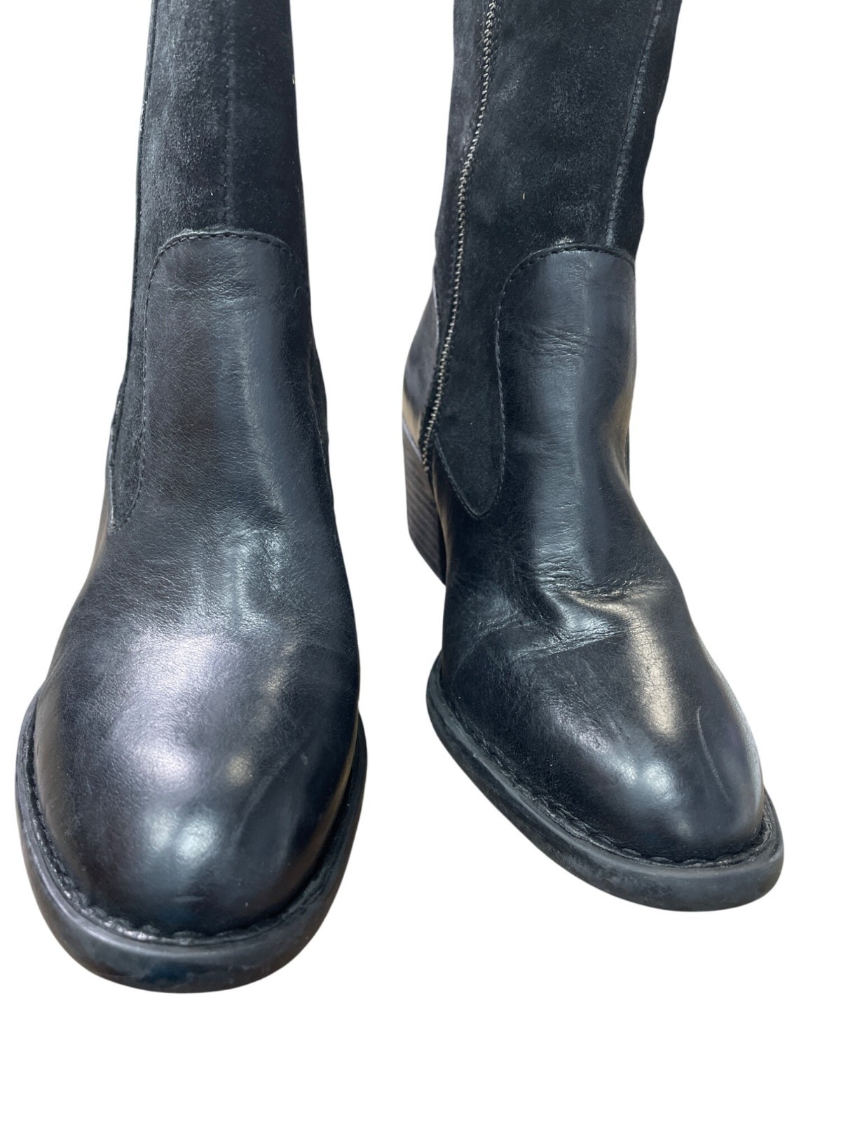 Born Womens Black Leather Suede Knee High Boots Size 7M SKU 9028