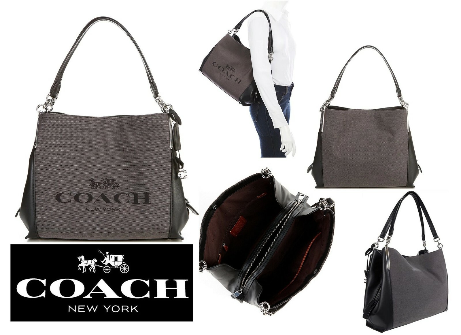 Coach Dalton 31 Horse & Carriage Jacquard Black/silver Badlands Shoulder Bag NWT