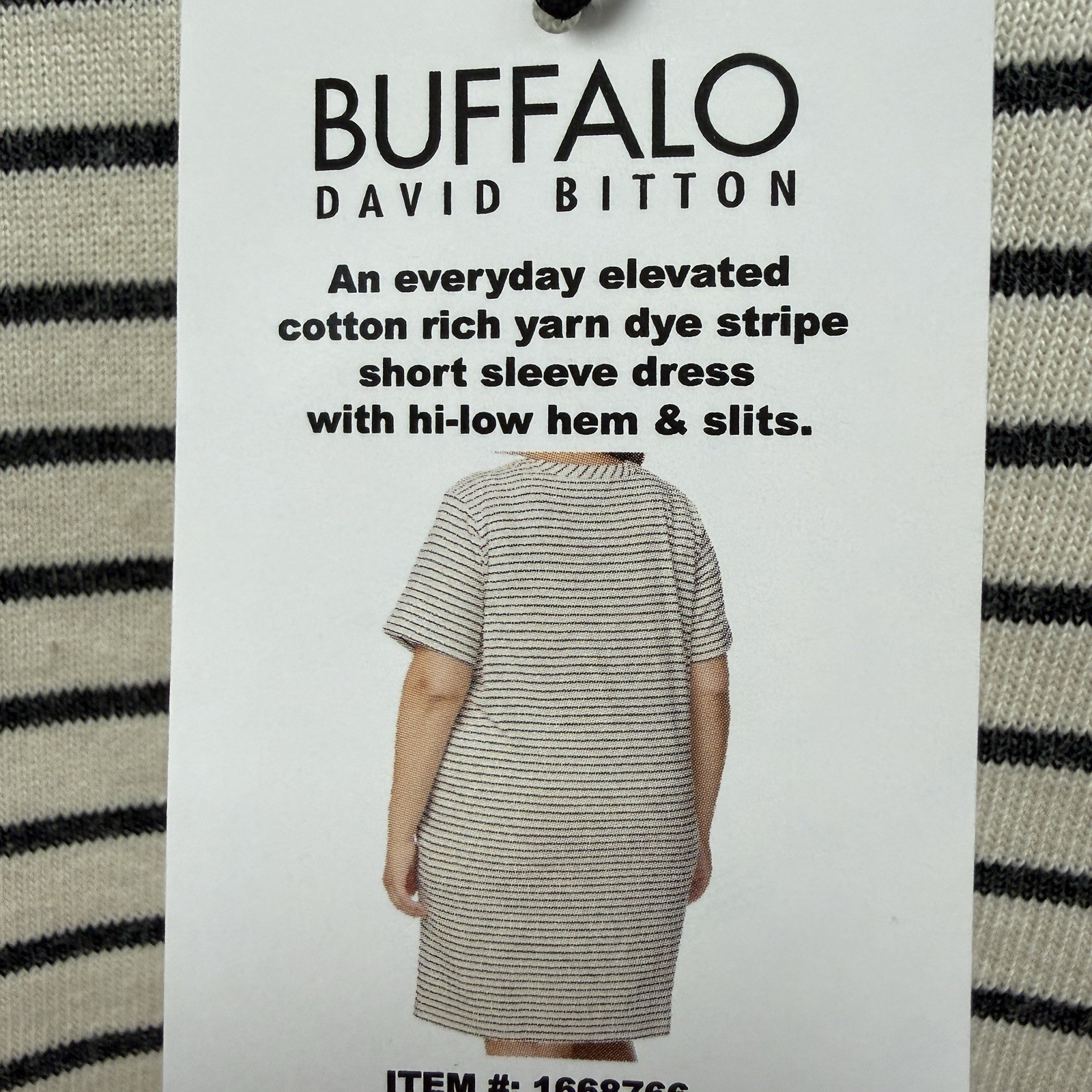 Black Stripe Cotton Dress Buffalo David Bitton 2X Knit Hi Low Hem Casual NWT