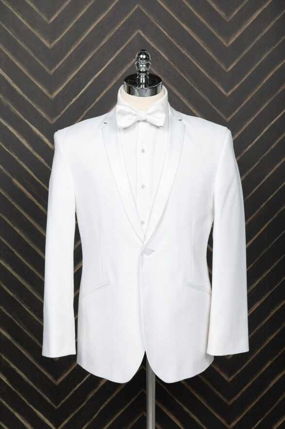 Boy’s Jean Yves White Tuxedo Jacket One Button Modern Fitted Slim Fit- Easter
