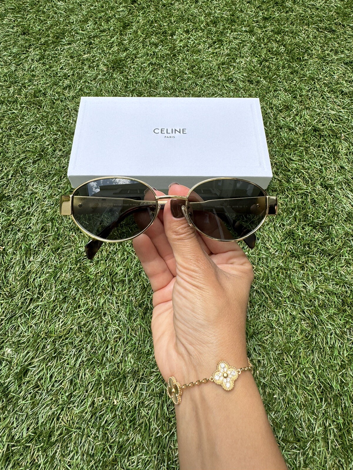 Celine Triomphe 01 Oval-frame gold-tone acetate Sunglasses CL40235U