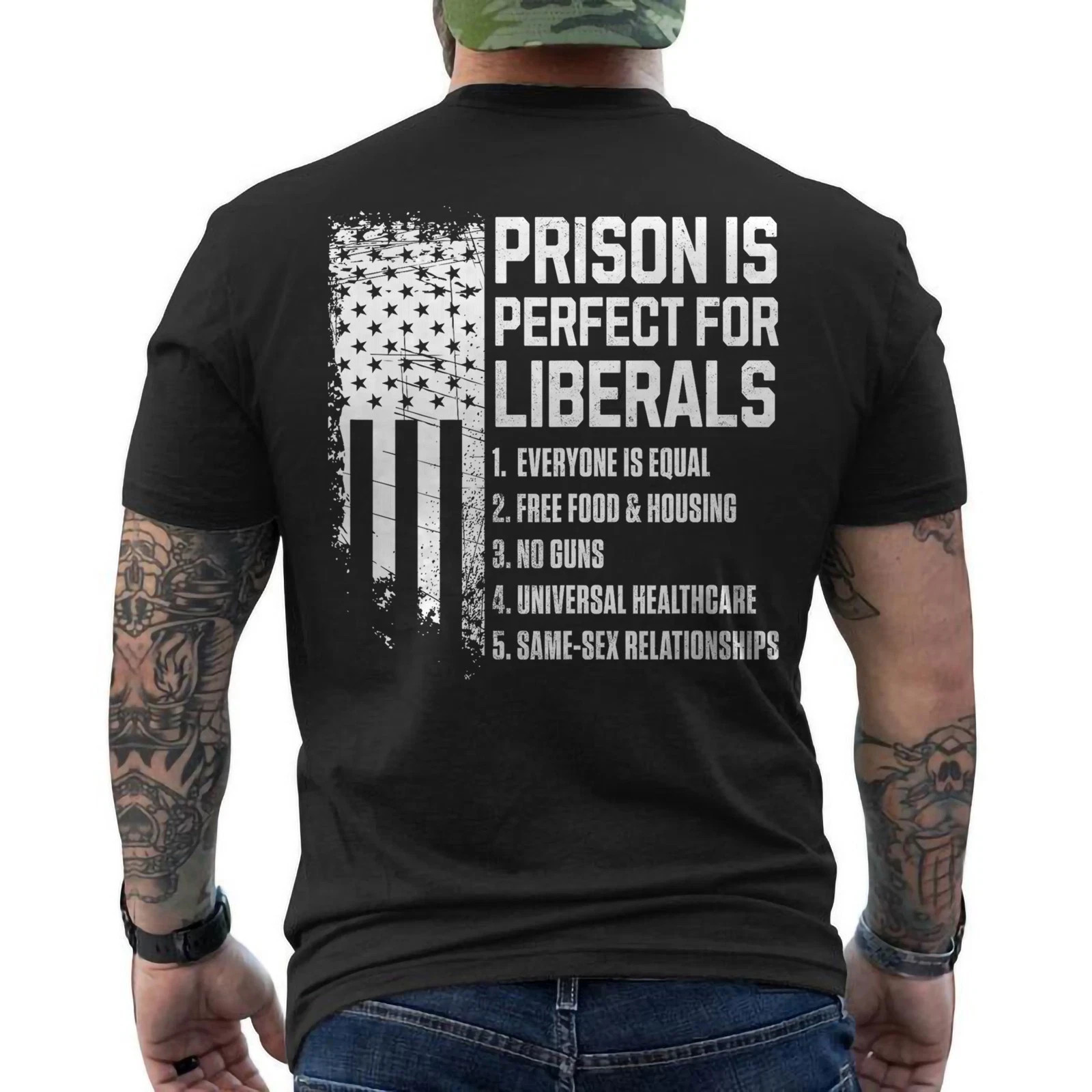 Prison is Perfect for Liberals Anti Liberal Quote Retro ON BACK T-Shirt