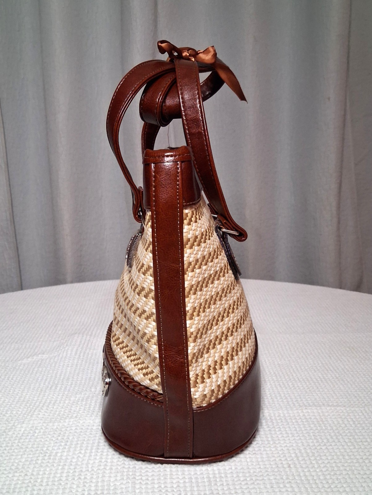 MINT Vintage Texas Leather Woven Straw Shoulder Bag 3PC Wallet Removable Insert