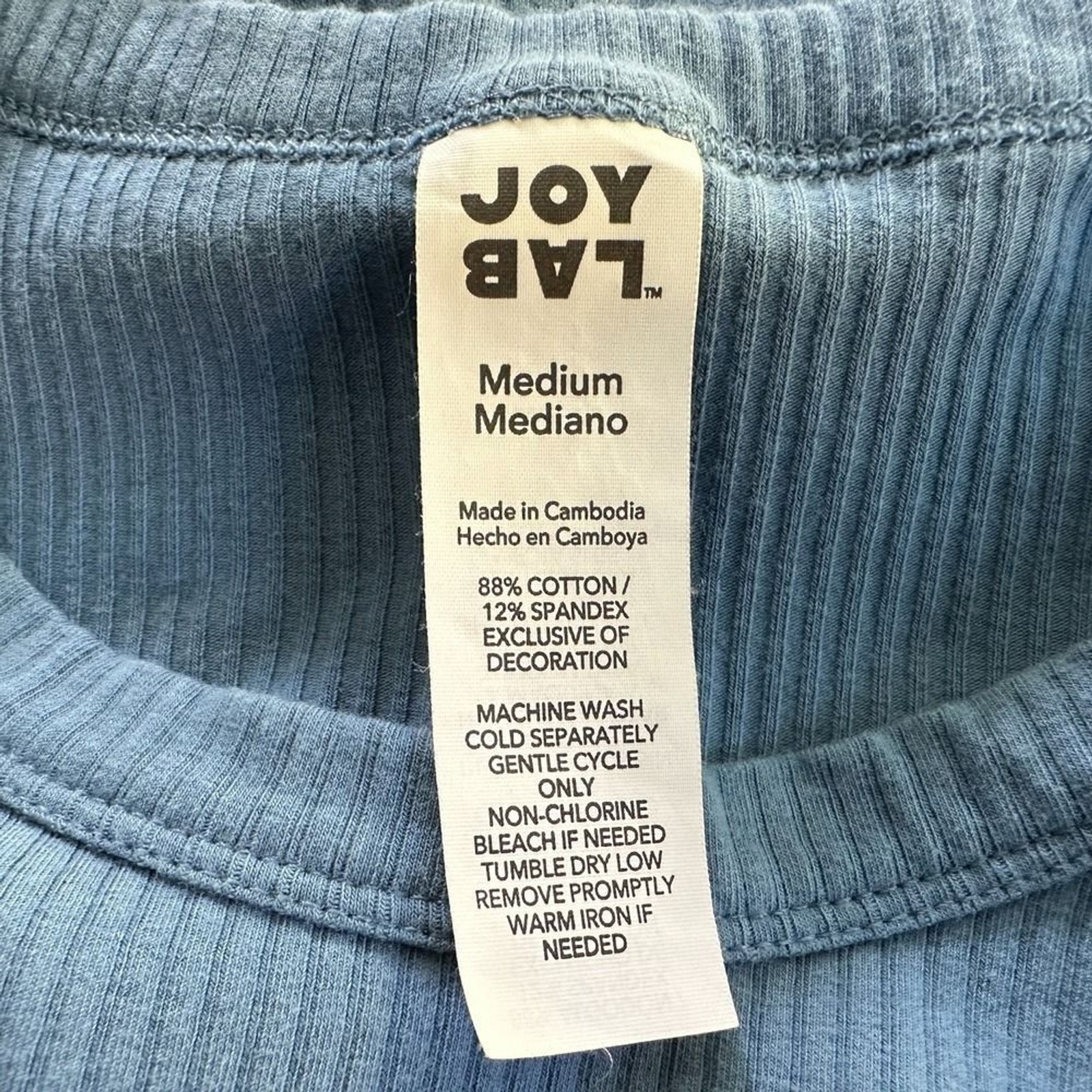 JoyLab Blue Ribbed Crop Top Tee Short Sleeve Activewear Medium Casual