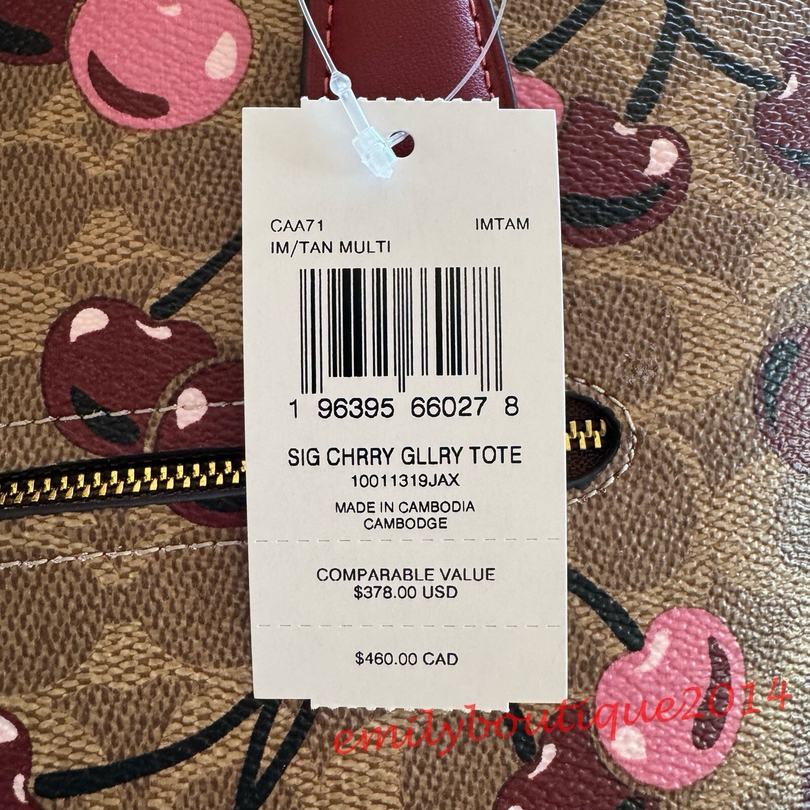 NWT Coach CAA71 Gallery Tote Bag In Signature Canvas & Cherry Print Zip Wristlet