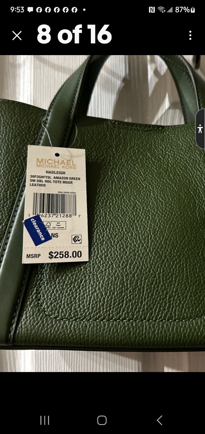 Michael Kors Green Pebbled Satchel Top Handle Bag Magnetic Gold Logo Det Strap