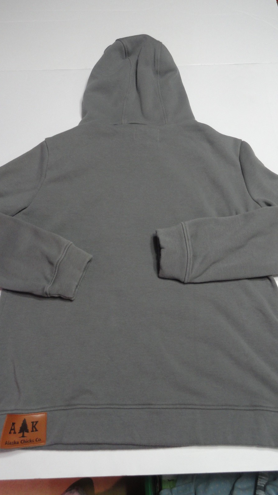 Alaska Chicks Hoodie Sz XL Gray/Mustard Button/Zipper Left Shoulder Enjoy Life