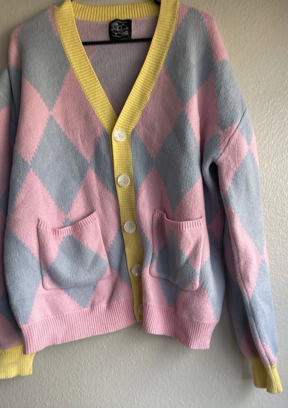 Steady Hands Howls Moving Castle Argyle Cardigan Pink/Yellow Women’s Sz M/L