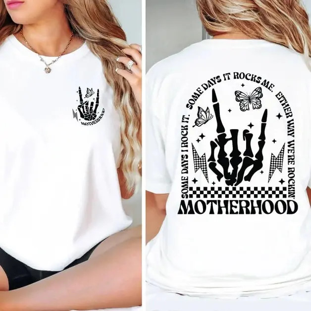 Motherhood Rock It T-Shirt Funny Skeleton Mom Gift Trendy Womens Mens Tee