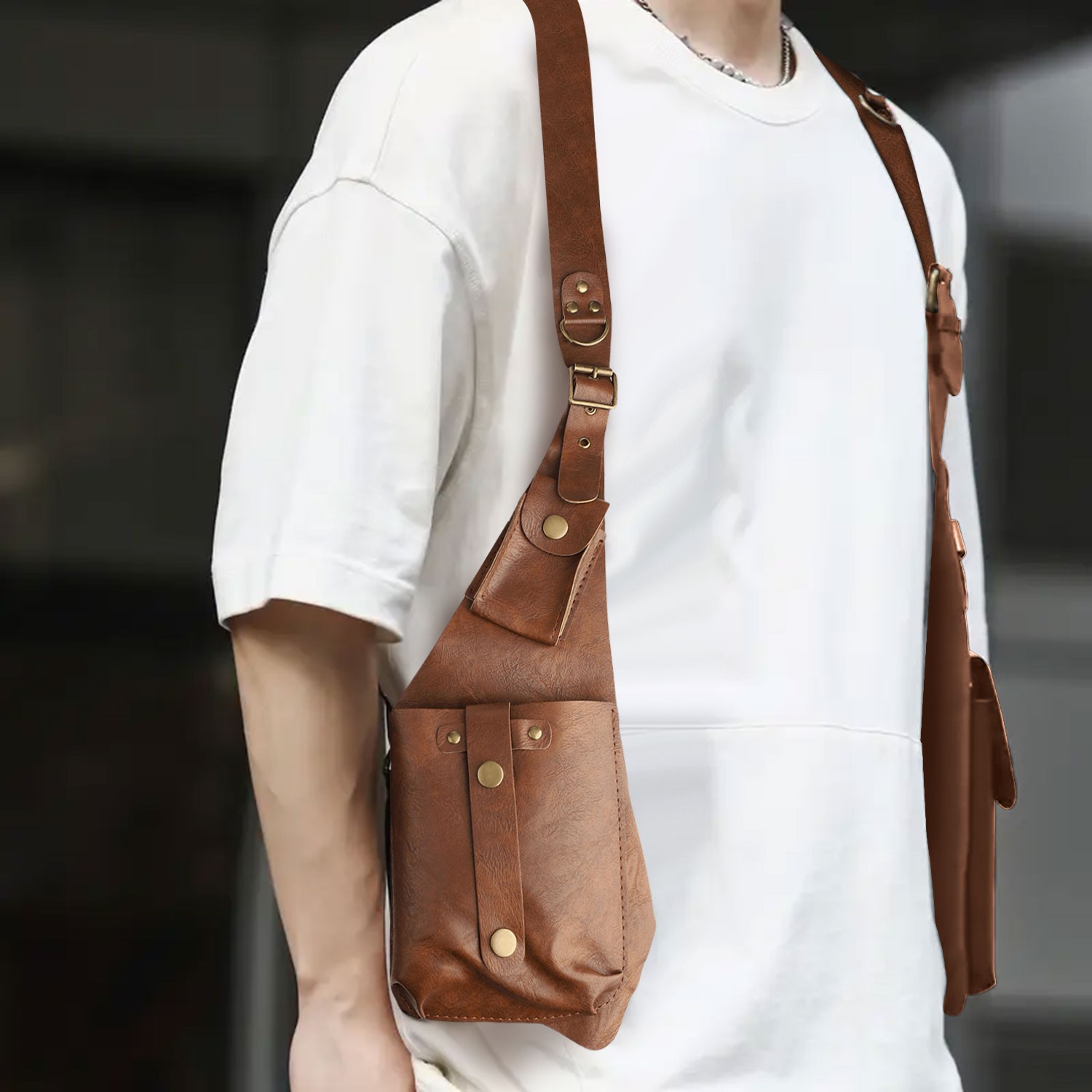 Adjustable Strap Holster Vest Bag PU Leather Double Shoulder Armpit Bag Hidden