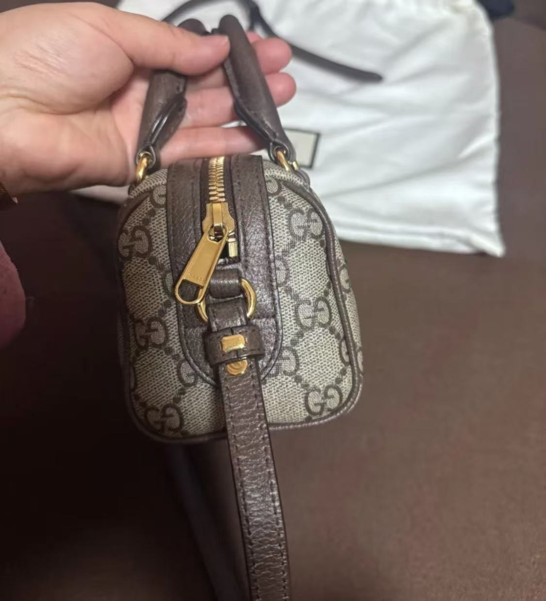 GUCCI Ophidia Mini Boston Beige/Ebony GG Canvas Top Handle Bag hot sale Auth