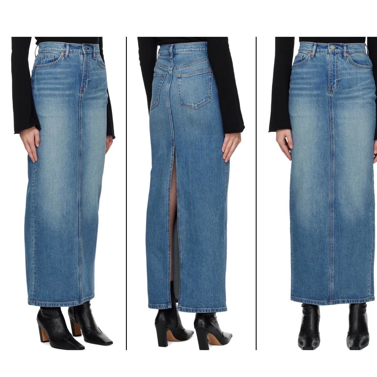Reformation Daria Ultra High Rise Denim Maxi Skirt Medium Wash Blue Size 26