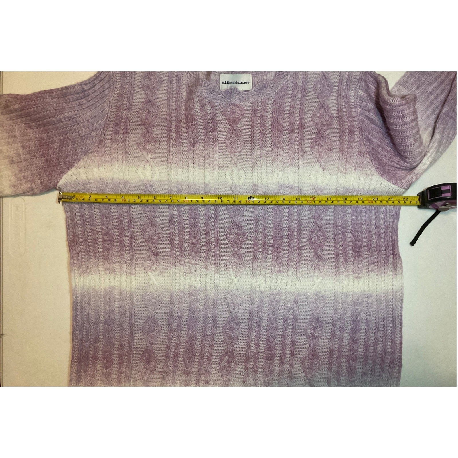 Alfred Dunner Womens Large Purple Ombre Cable Knit Scalloped Crewneck Sweater