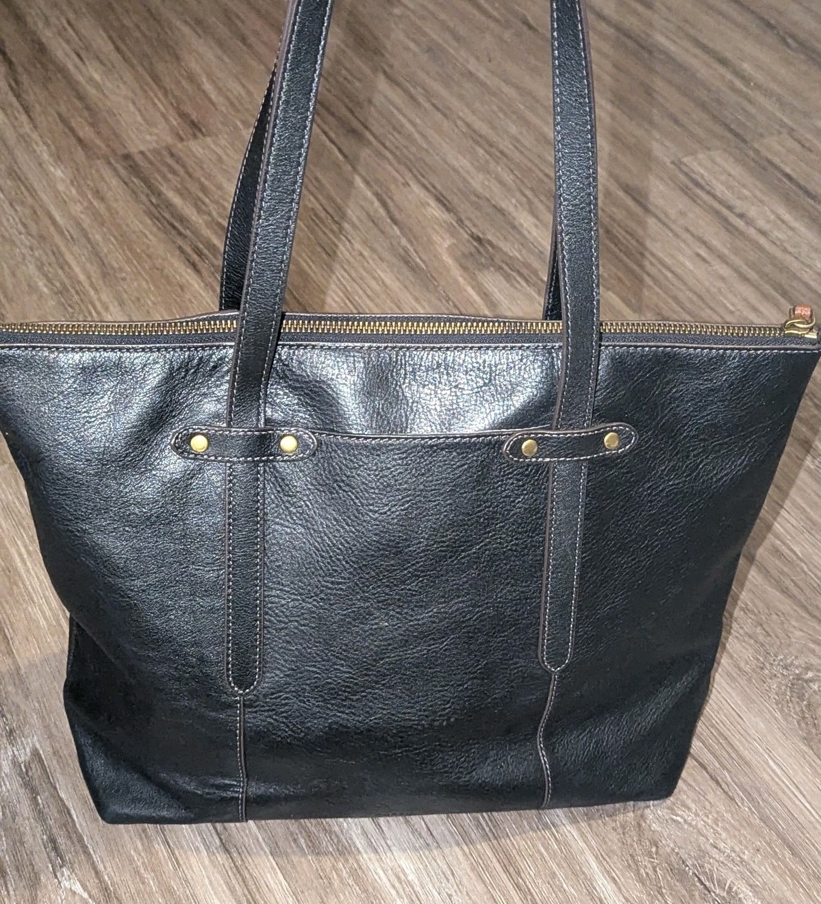 Fossil Felicity Black Leather Tote SHB1981001 Shoulder Bag Purse Brass Accents
