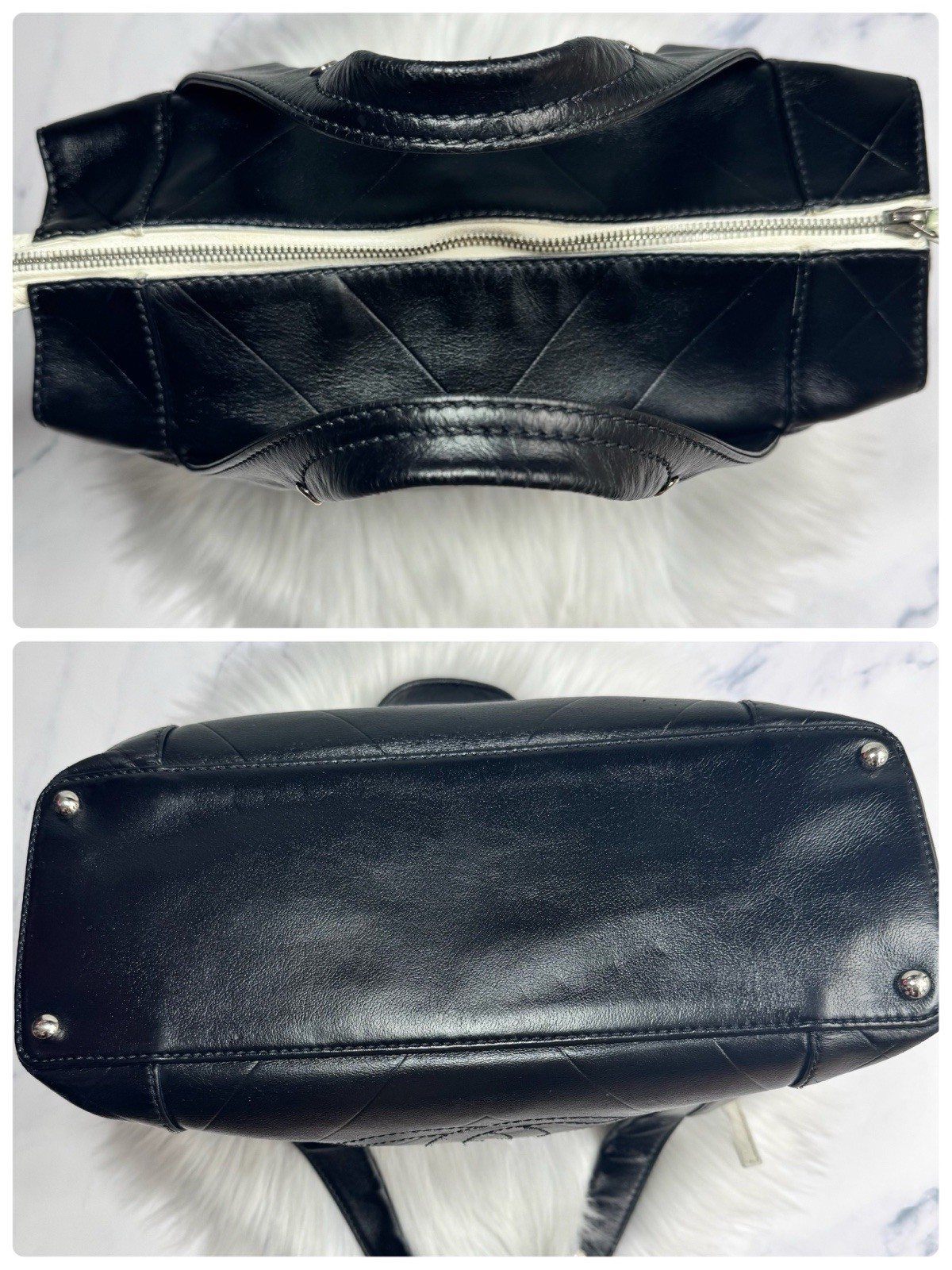 CHANEL CC Logo Quilted Leather Boston Bag Black Vintage Top Handle handbag