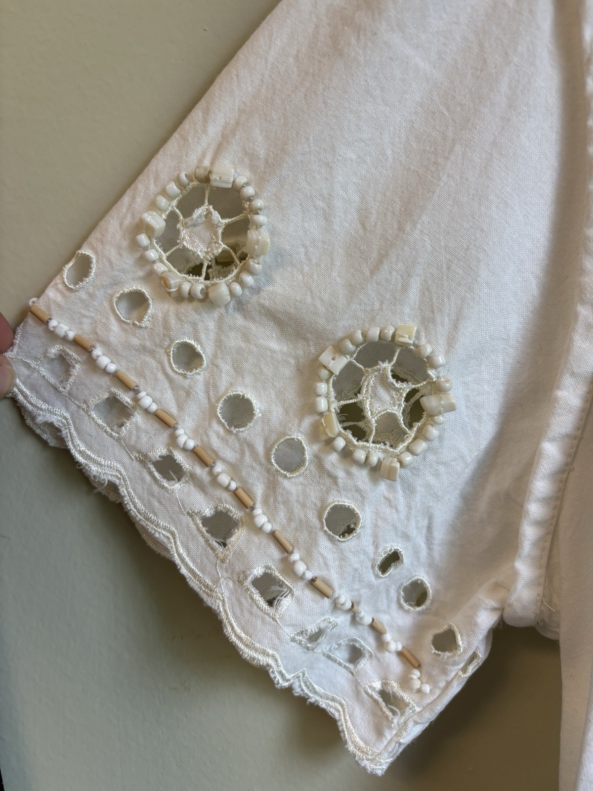 Vintage Basil & Maude White Eyelet Embroidered Button Front Shirt, M, Y2K Boho
