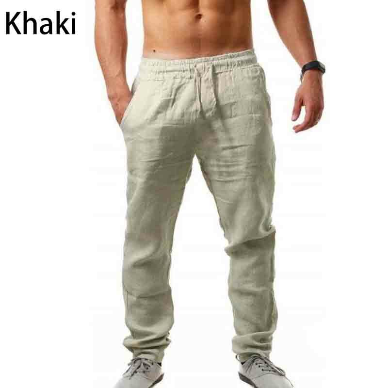 Mens Summer Linen Loose Trousers Casual Travel Beach Rope Tie Drawstring Pants