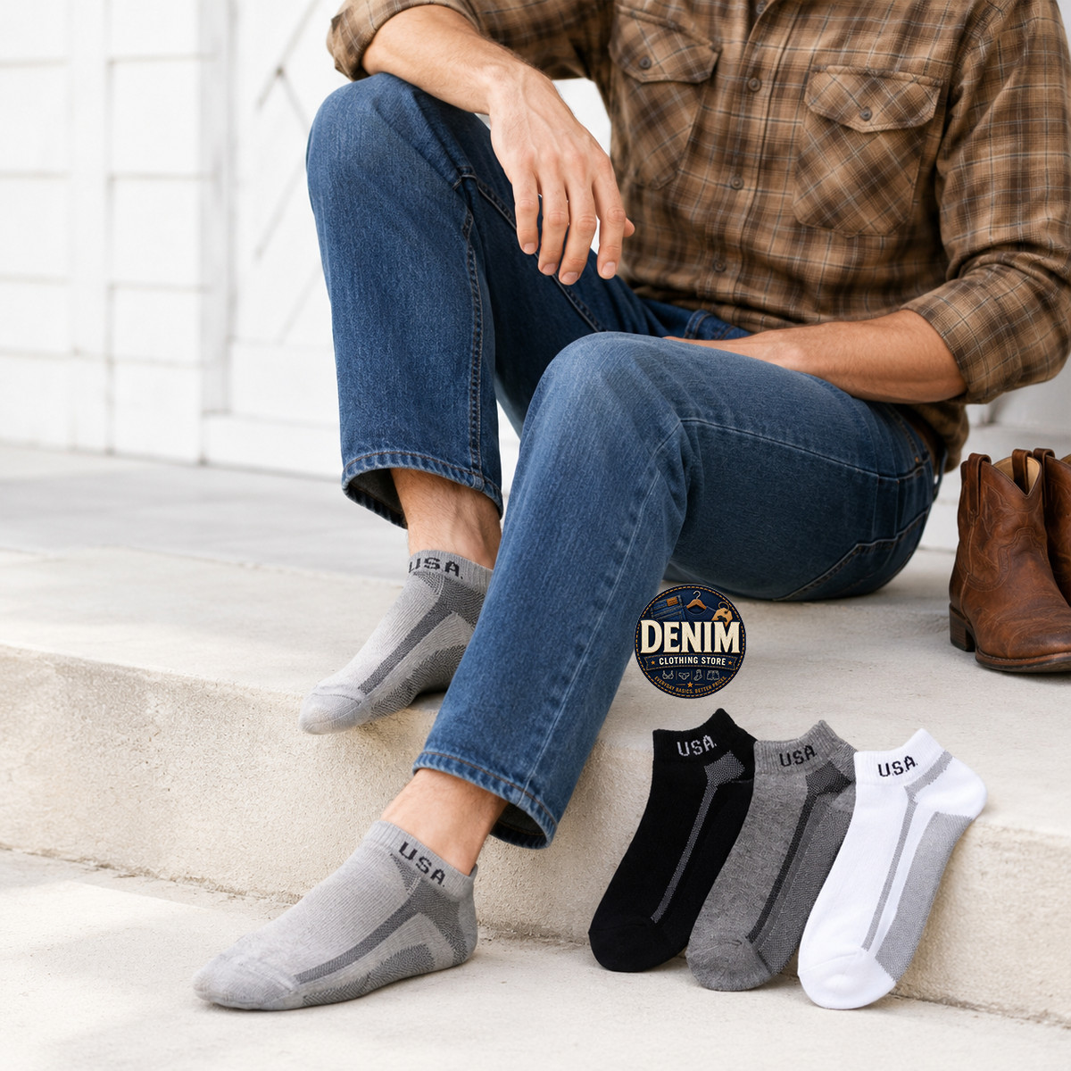 6–12 Pairs USA Logo Cotton Blend Soft Stretch Ankle Sports Socks for Men & Women