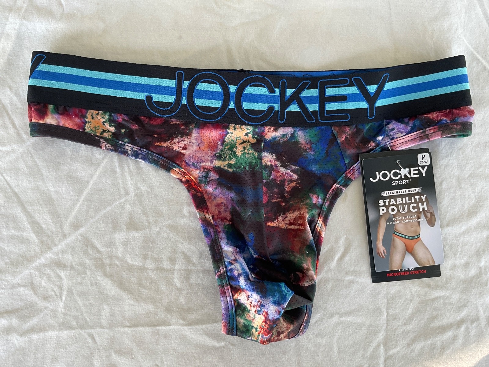 Jockey Sport Breathable Mesh Stability Pouch Thong Microfiber New Blue Green