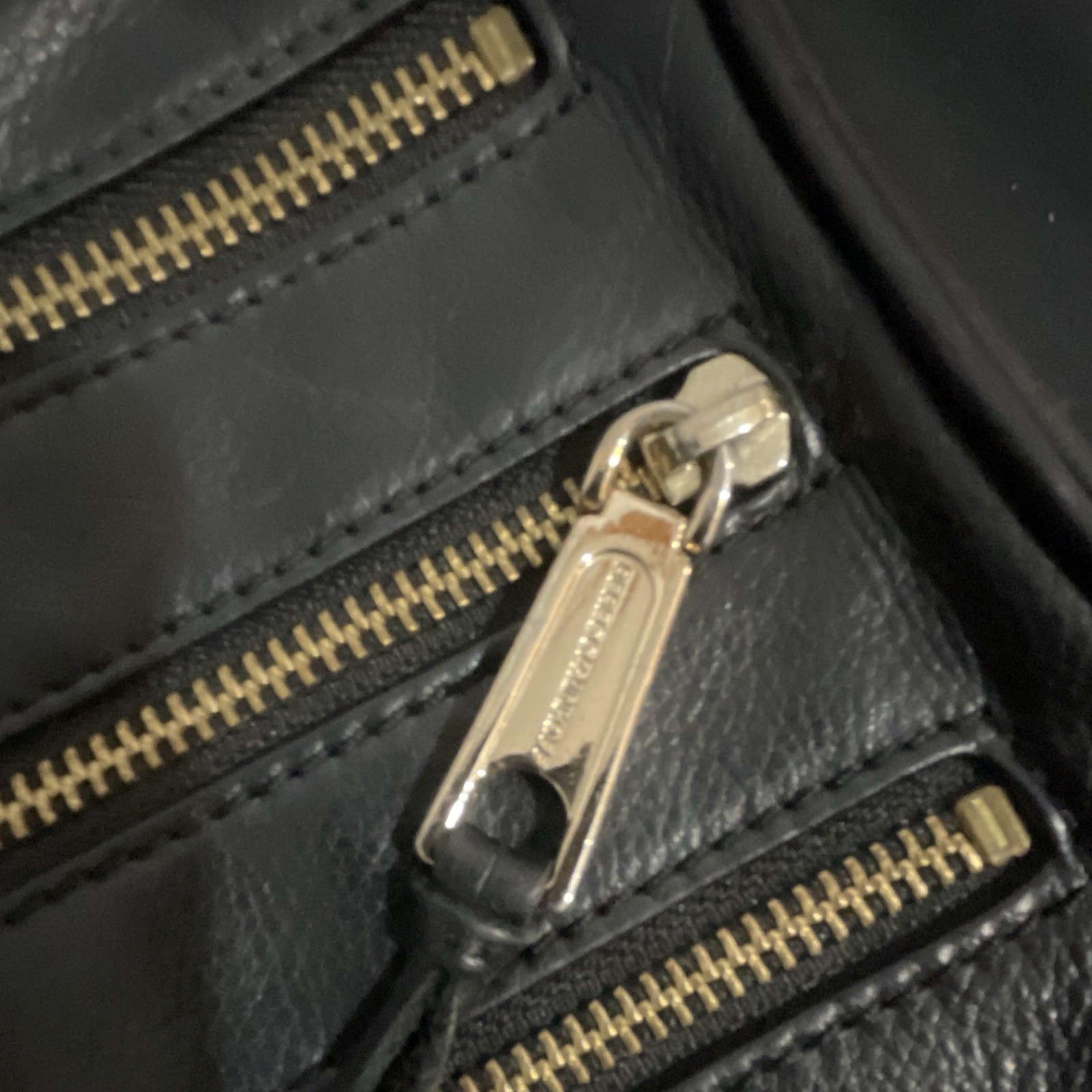 Rebecca Minkoff Black Triple Zip Crossbody Bag Chain Strap Gold Hardware