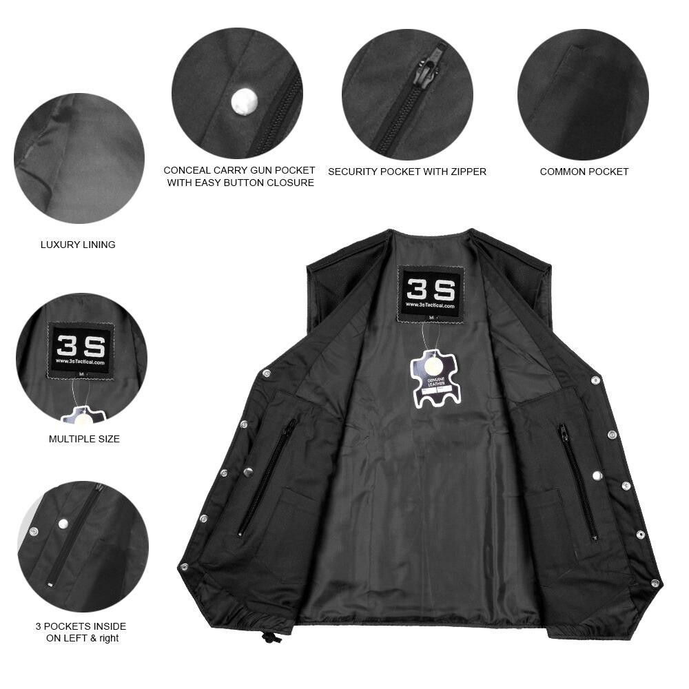Mens Genuine Leather 10 Pockets Motorcycle Biker Vest Laces Black Brown All Size
