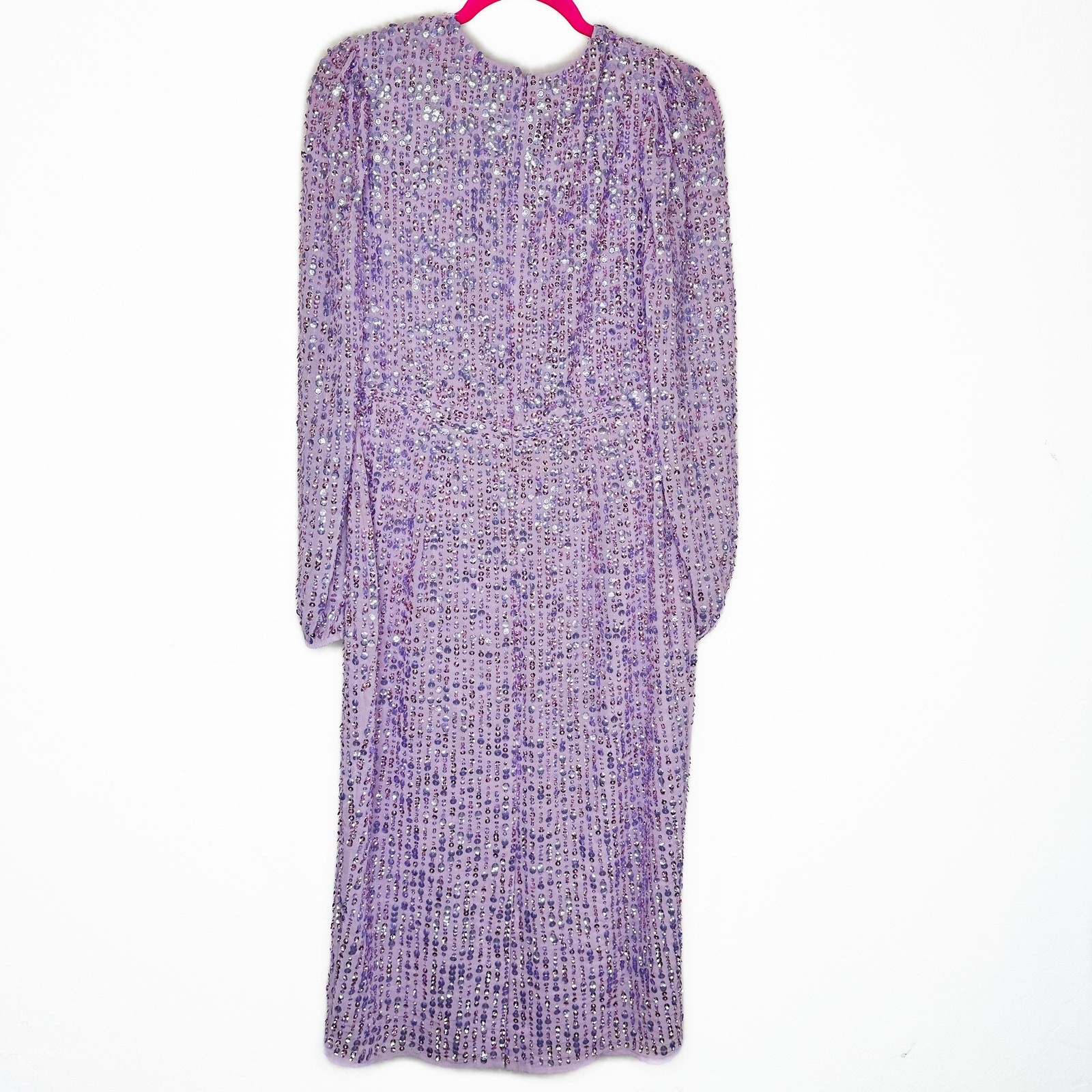 Mac Duggal Sequin Illusion Long Puff Sleeve 107641 Evening Tea Length Midi Dress