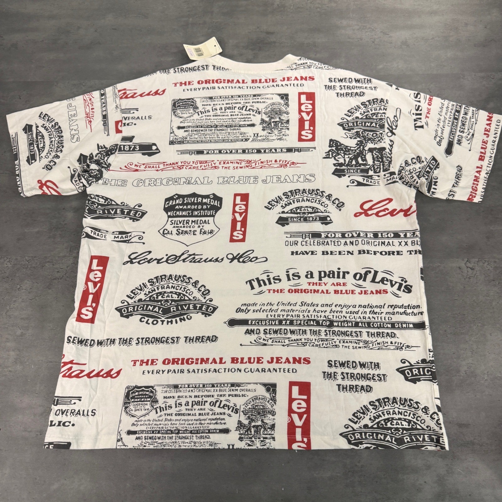 Levi’s Graphic Tee Men L White All Over Print Vintage Fit Heritage Logo T-Shirt