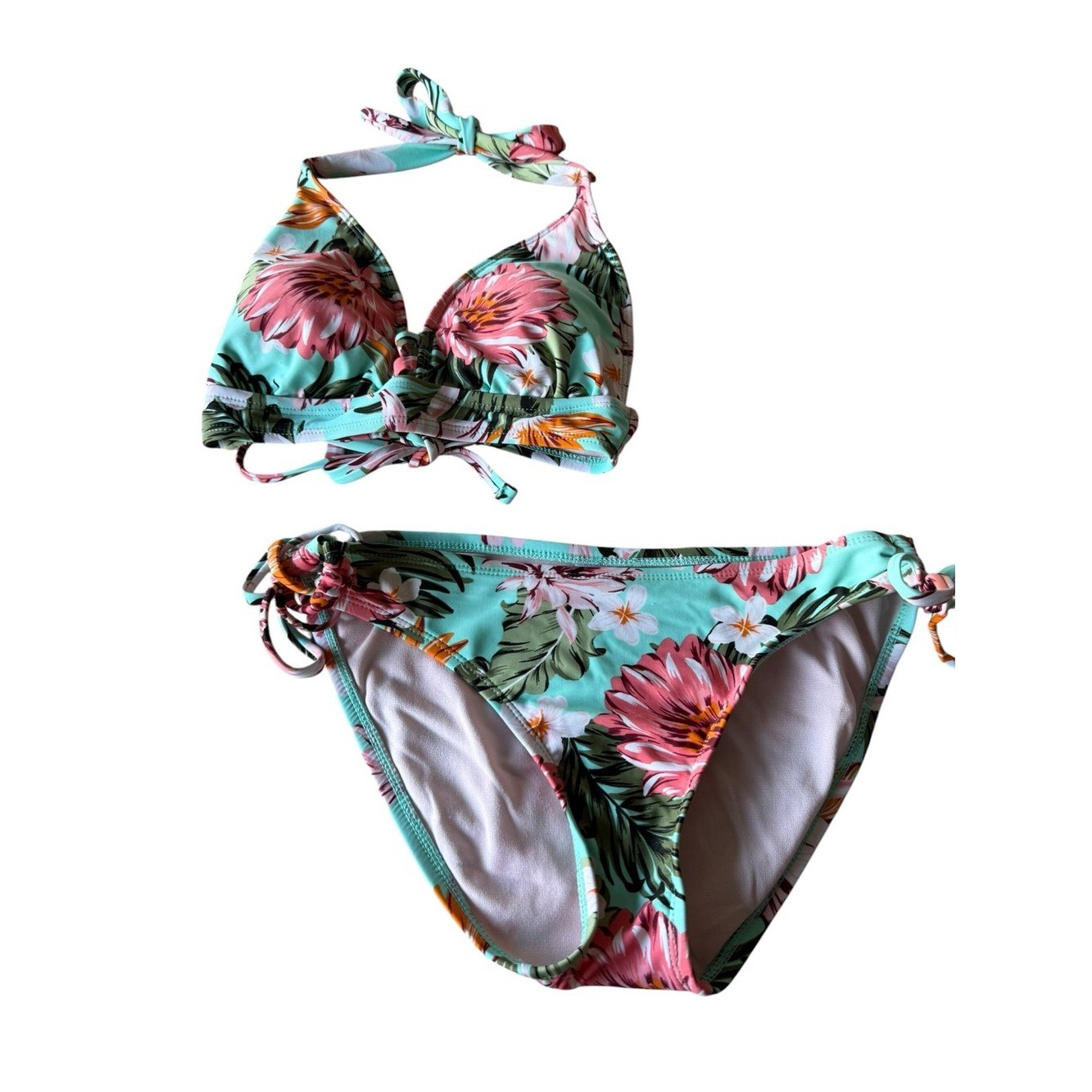 Kona Sol Mint Green Floral Halter Bikini