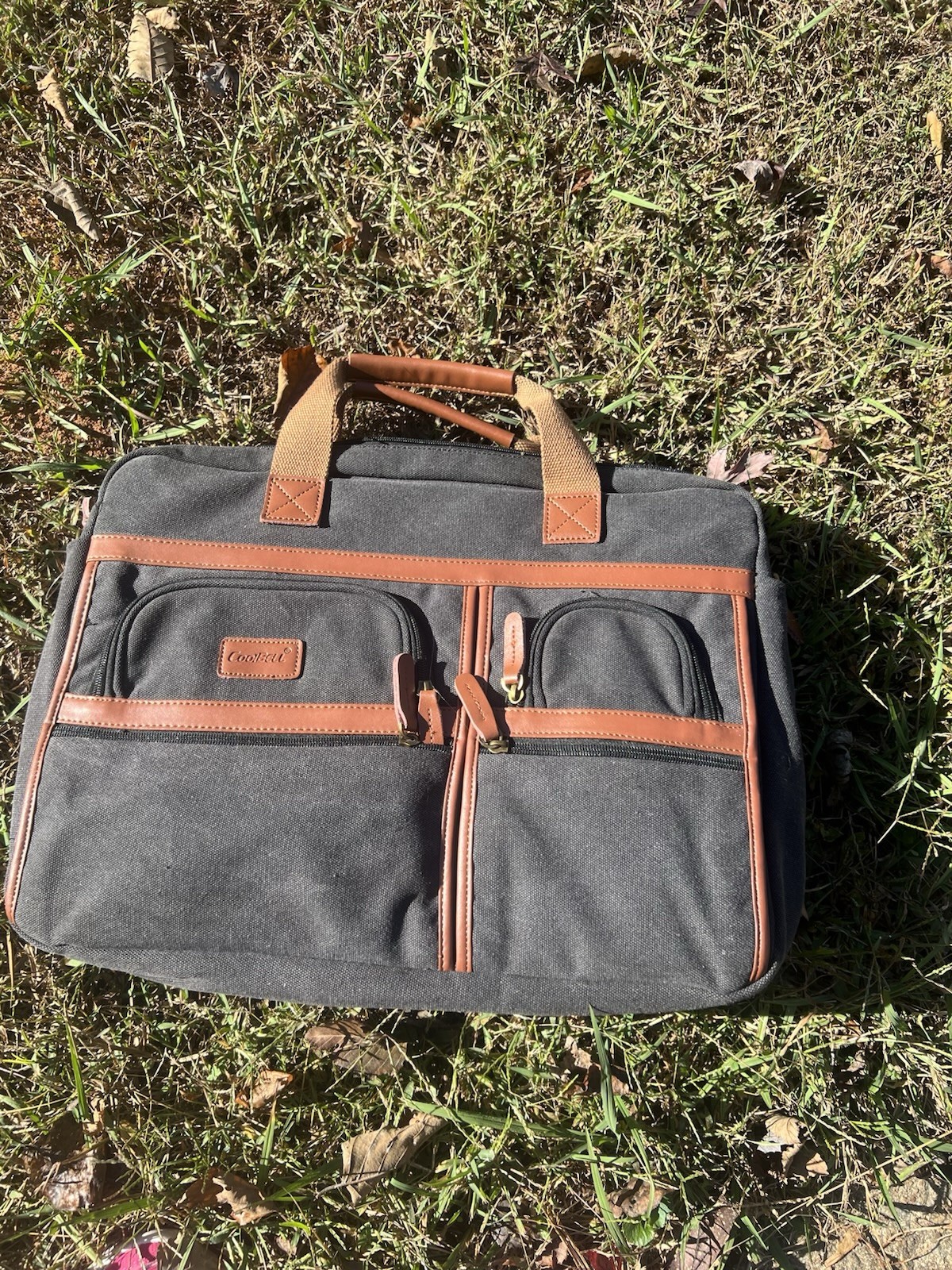 Cool Bell Charcoal Canvas And Brown Leather Laptop Bag 17,3”