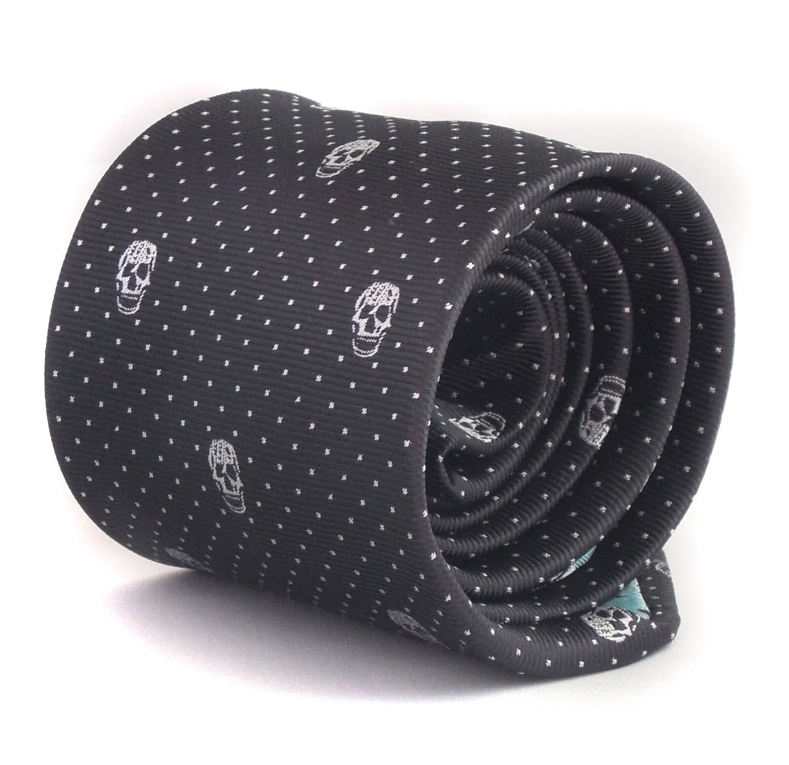 Frederick Thomas Designer Mens Tie – Black – Skull Gothic Polka Dot