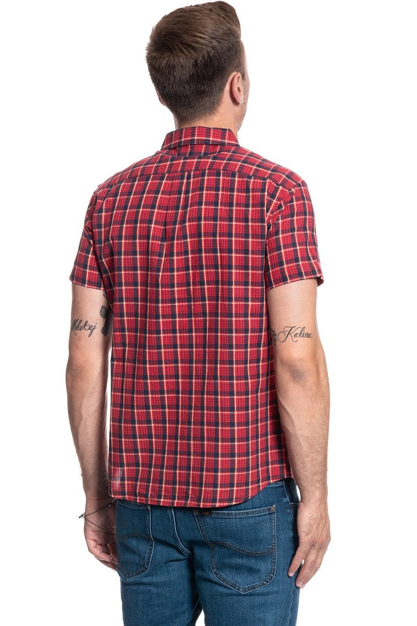 Wrangler Plaid 1 Pkt Shirt Mens Medium Cotton Short Sleeve Button Up Formula Red