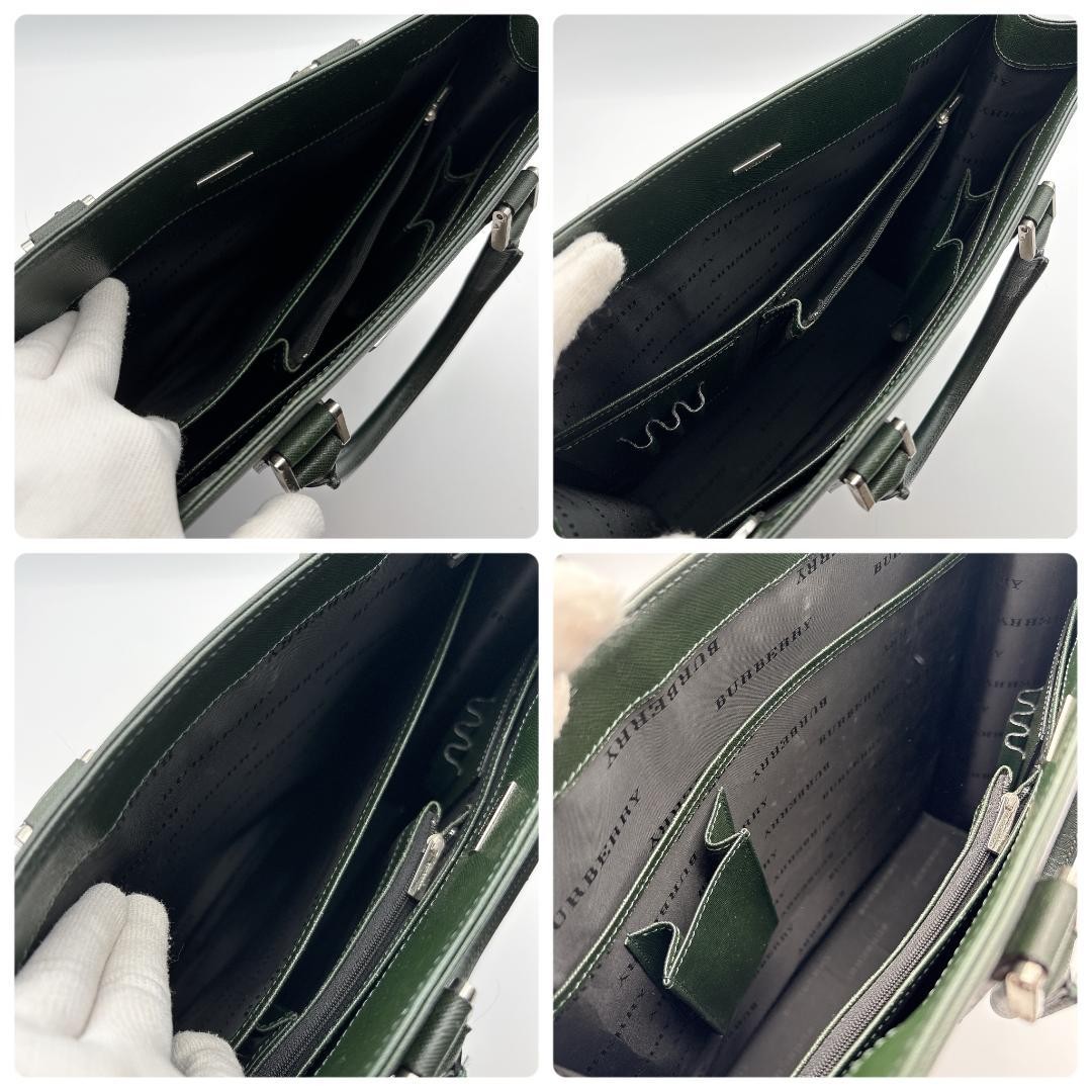 Authentic Burberry Green Saffiano Leather A4 Handbag 12.6 x 9.8 in Authentic