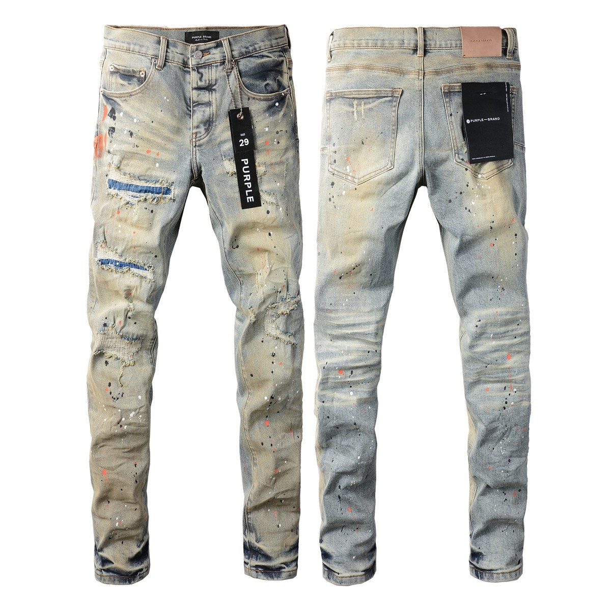 New Purple Brand Men Distressed Denim Pants Printing Slim Fit Jeans .