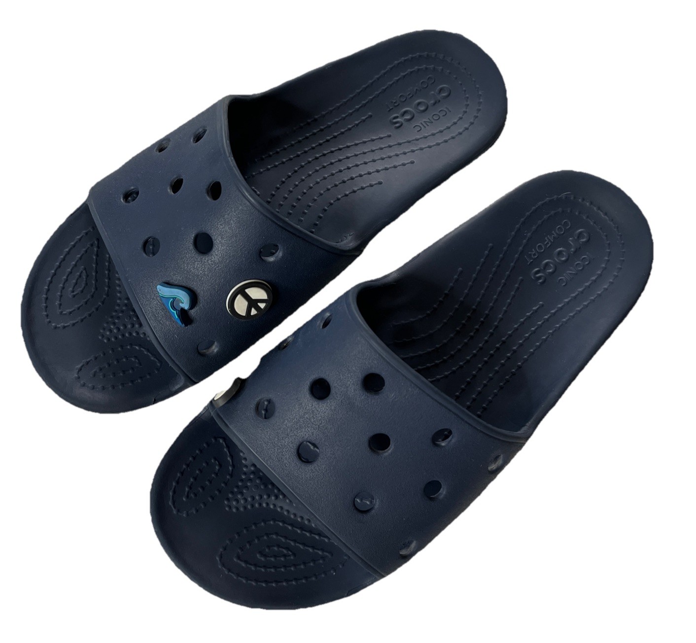 CROCS Iconic Comfort Unisex W9 M7 Navy Blue Slides Sandals