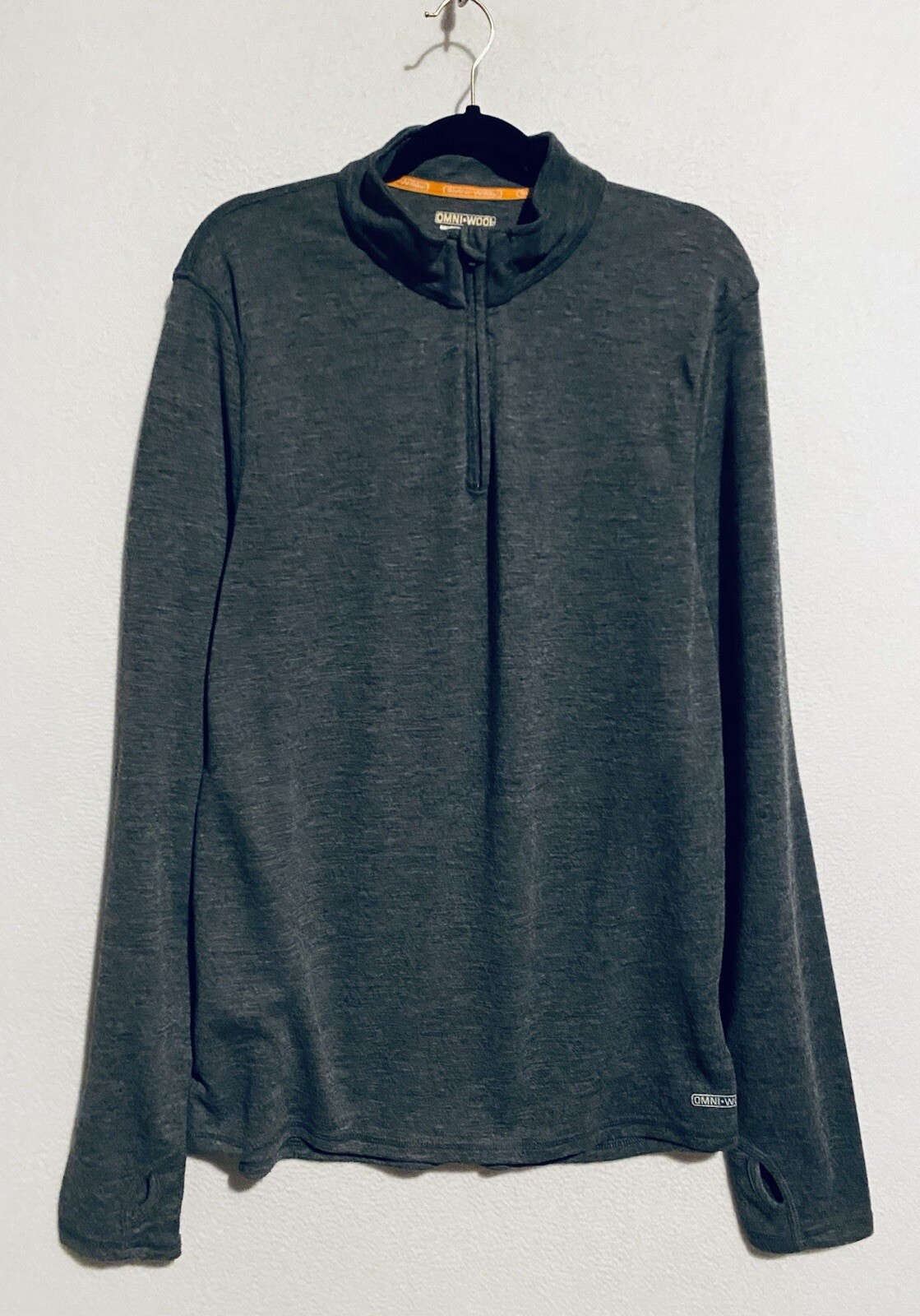 Omni Wool Shirt Mens XL Gray Quarter Zip Pullover Base Layer Thumbholes Outdoor
