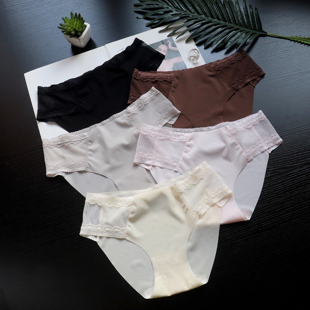 5 pack Thin mesh lace seamless sexy panties low waist breathable priefs