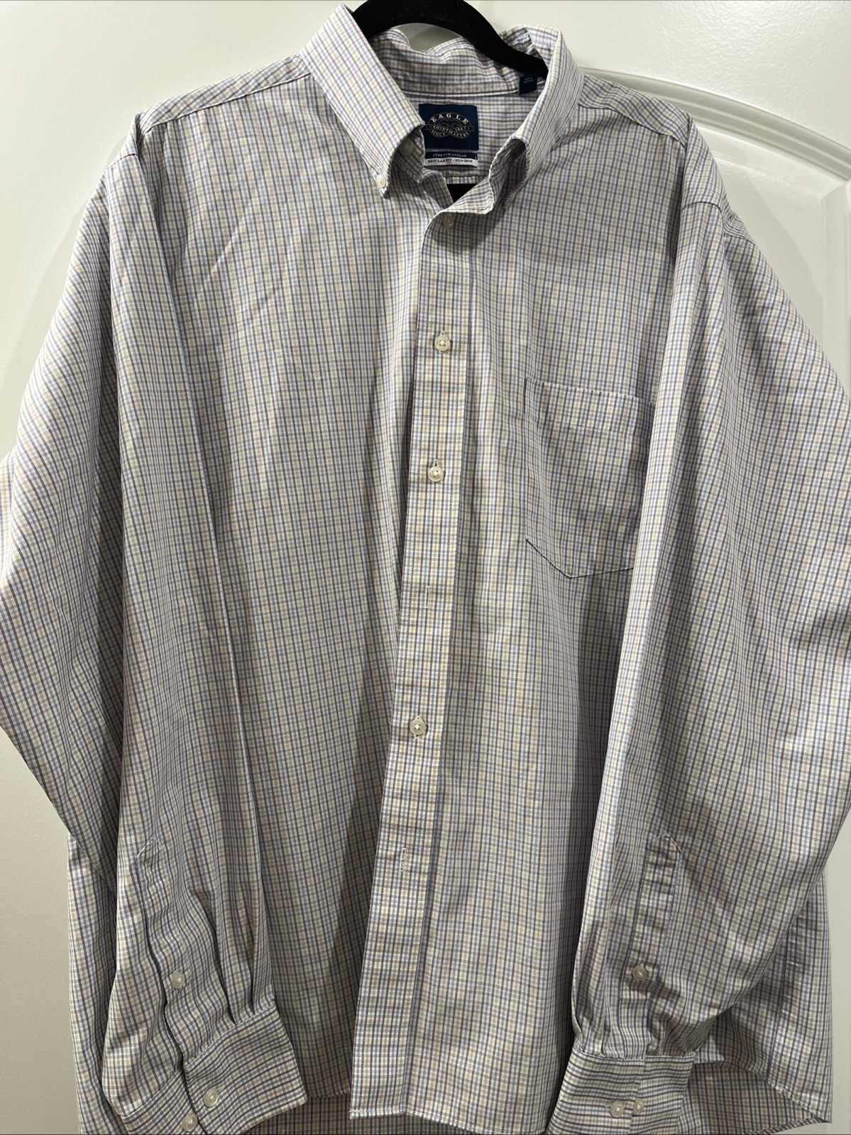 Eagle Shirtmakers Plaid Men’s Dress Shirt 17.5 36/37 100% Cotton Non-Iron