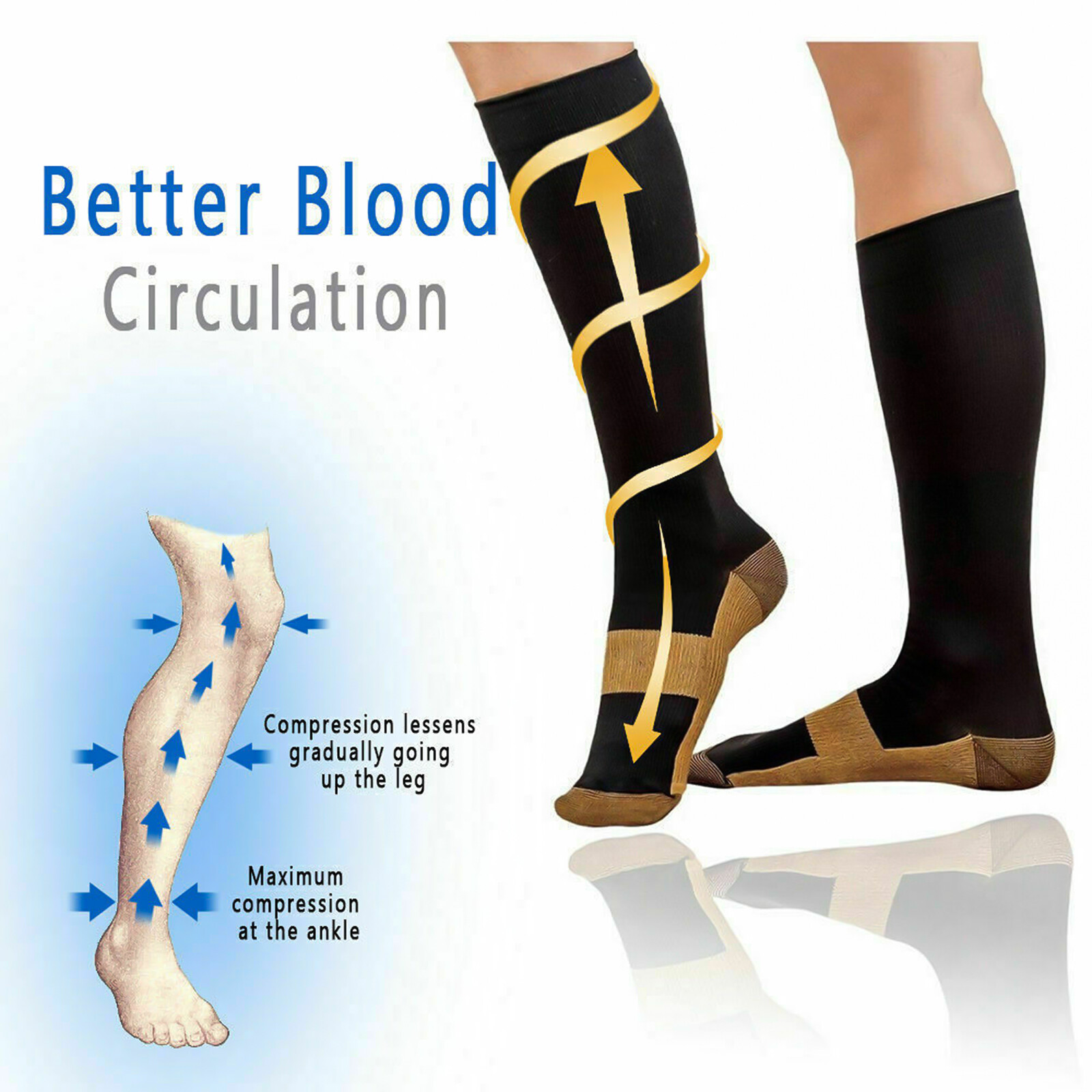 5 Pairs Copper Compression Socks 20-30mmHg Graduated Support Mens Womens S/M-XXL