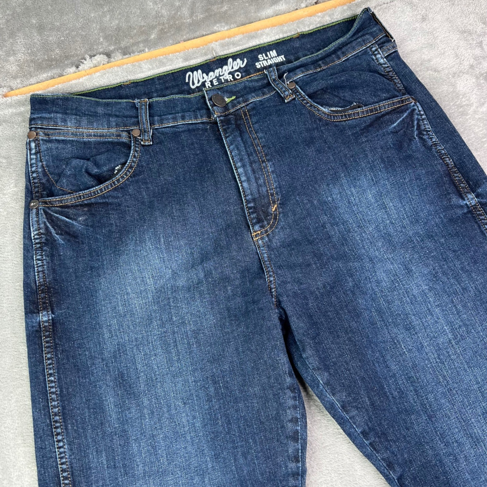 Wrangler Retro Slim Straight Jeans Mens 34×34 Blue Medium Wash Western Denim