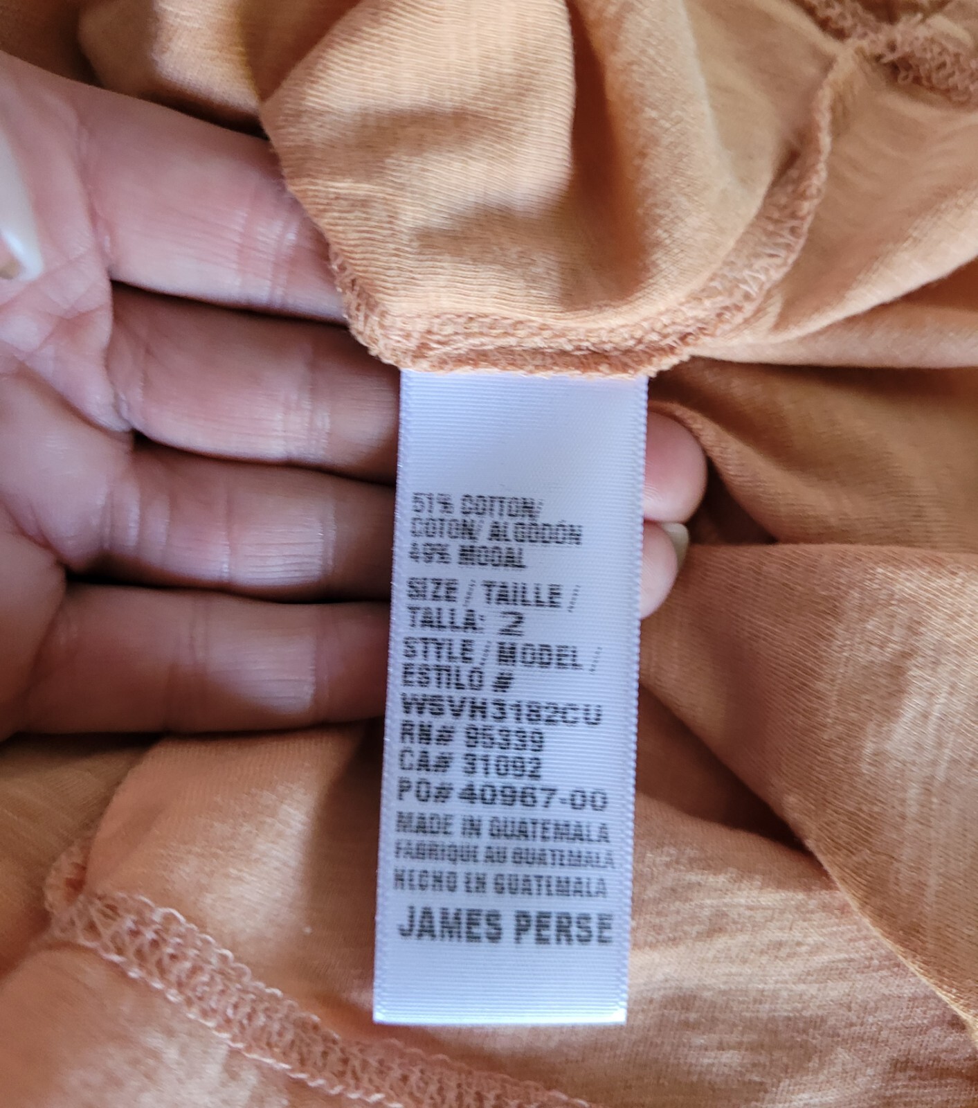Standard James Perse Womens T-Shirt Deep U-Neck Villa Size 2(M) Peach Tee NEW