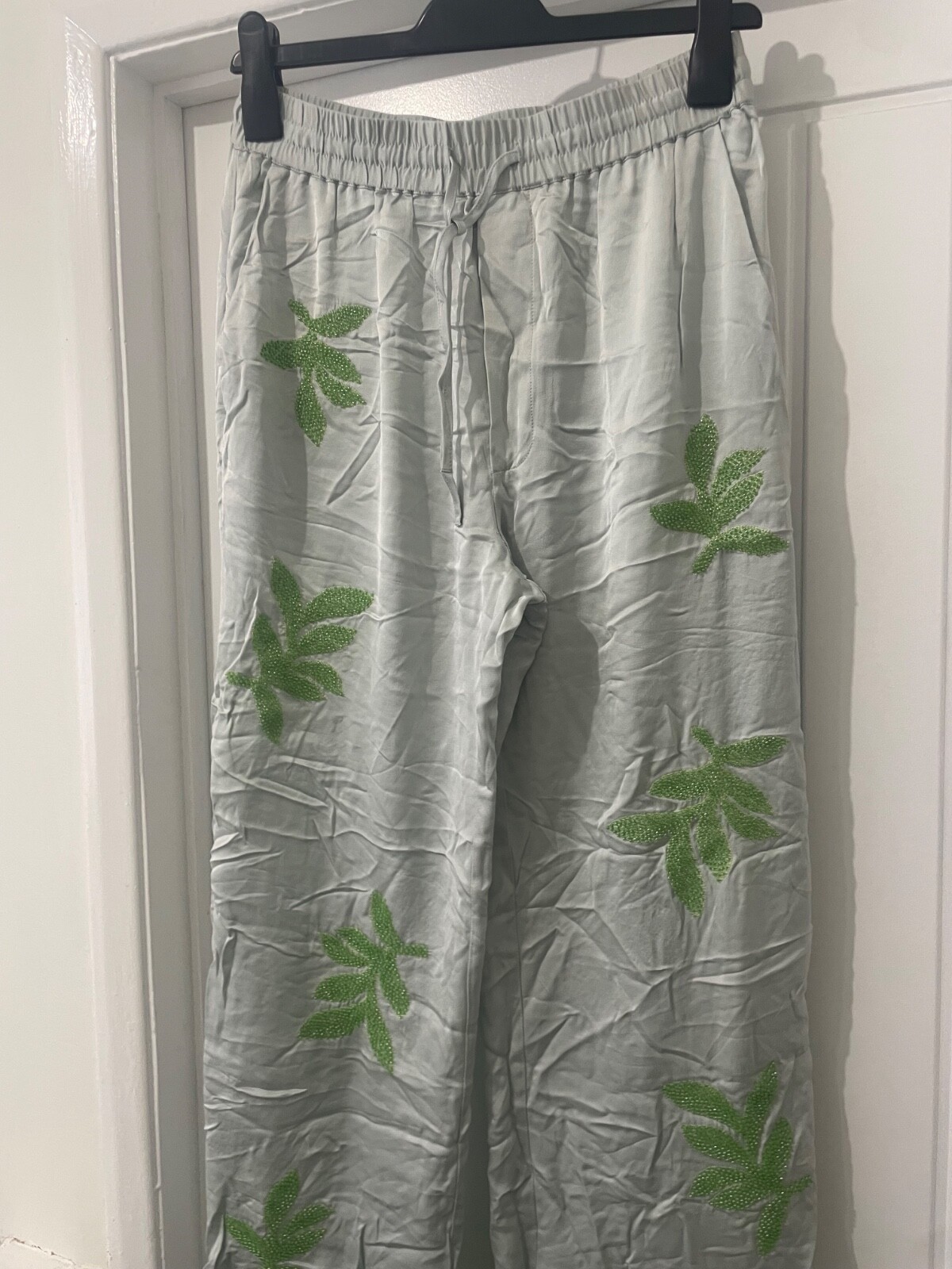 ZARA embroidered Embellished Beaded leaf trousers Pants XS Small 6 8 Blue
