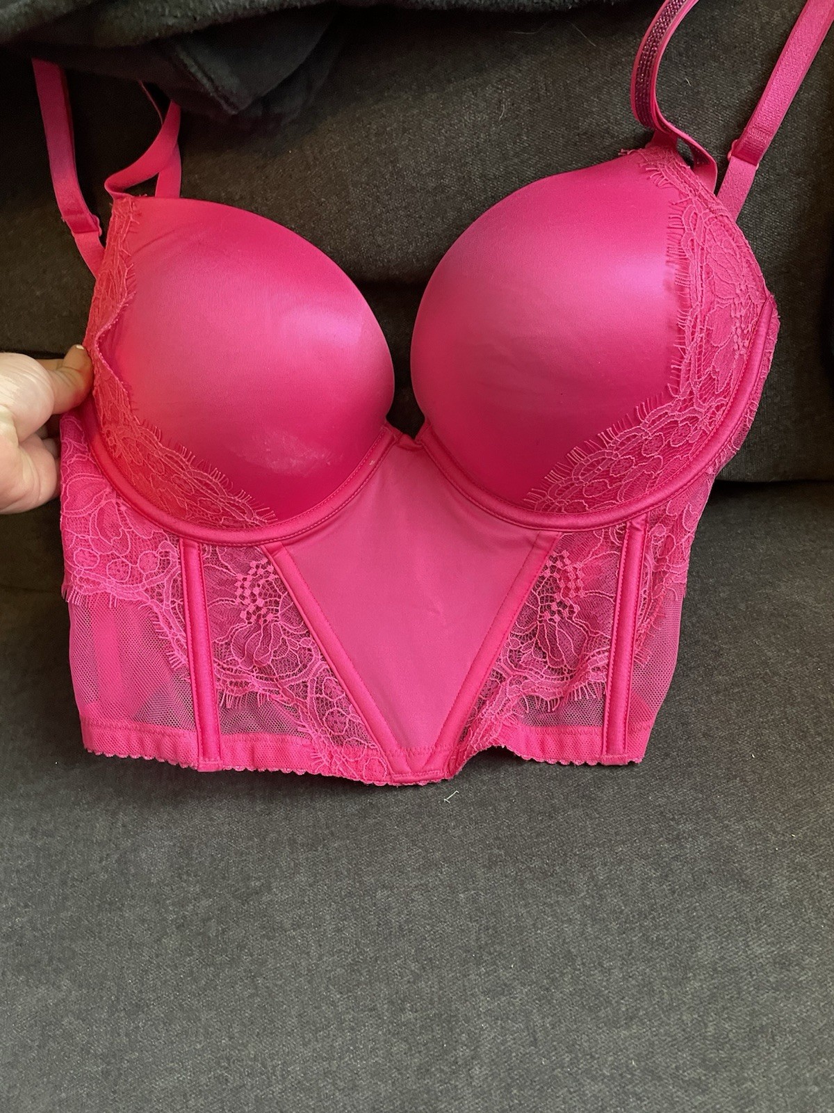 Victoria’s Secret PINK 32DD Underwire Lace Mesh Push-Up Bra Rhinestone Straps