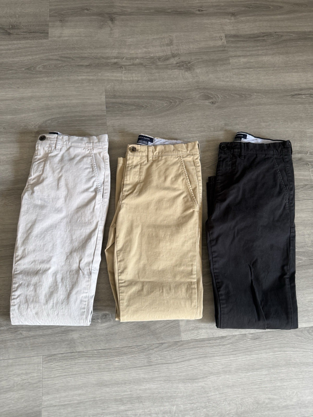 Set of 3 Tommy Hilfiger Men’s Pants. Black, Grey, & Khaki. 28/30 Slim Fit