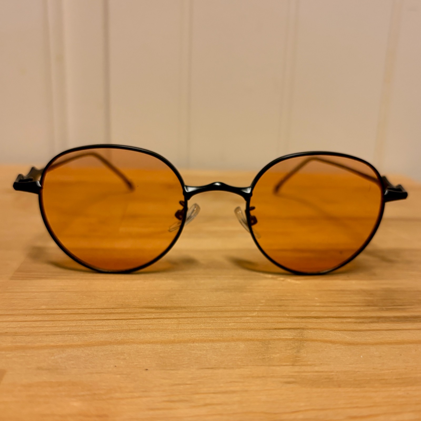 New Round Sunglasses Amber Lens Sculpted Black Metal Frames Korean Style Retro
